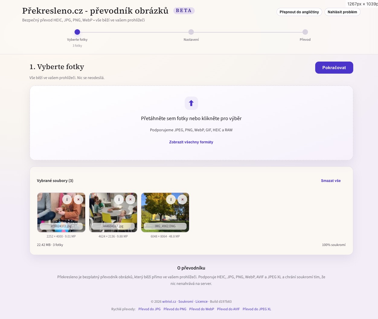 Překresleno.cz – výběr formátu a nastavení