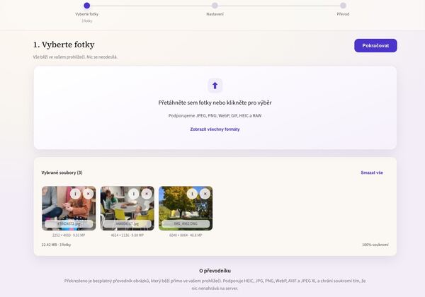 Překresleno.cz - výběr formátu a nastavení převodu